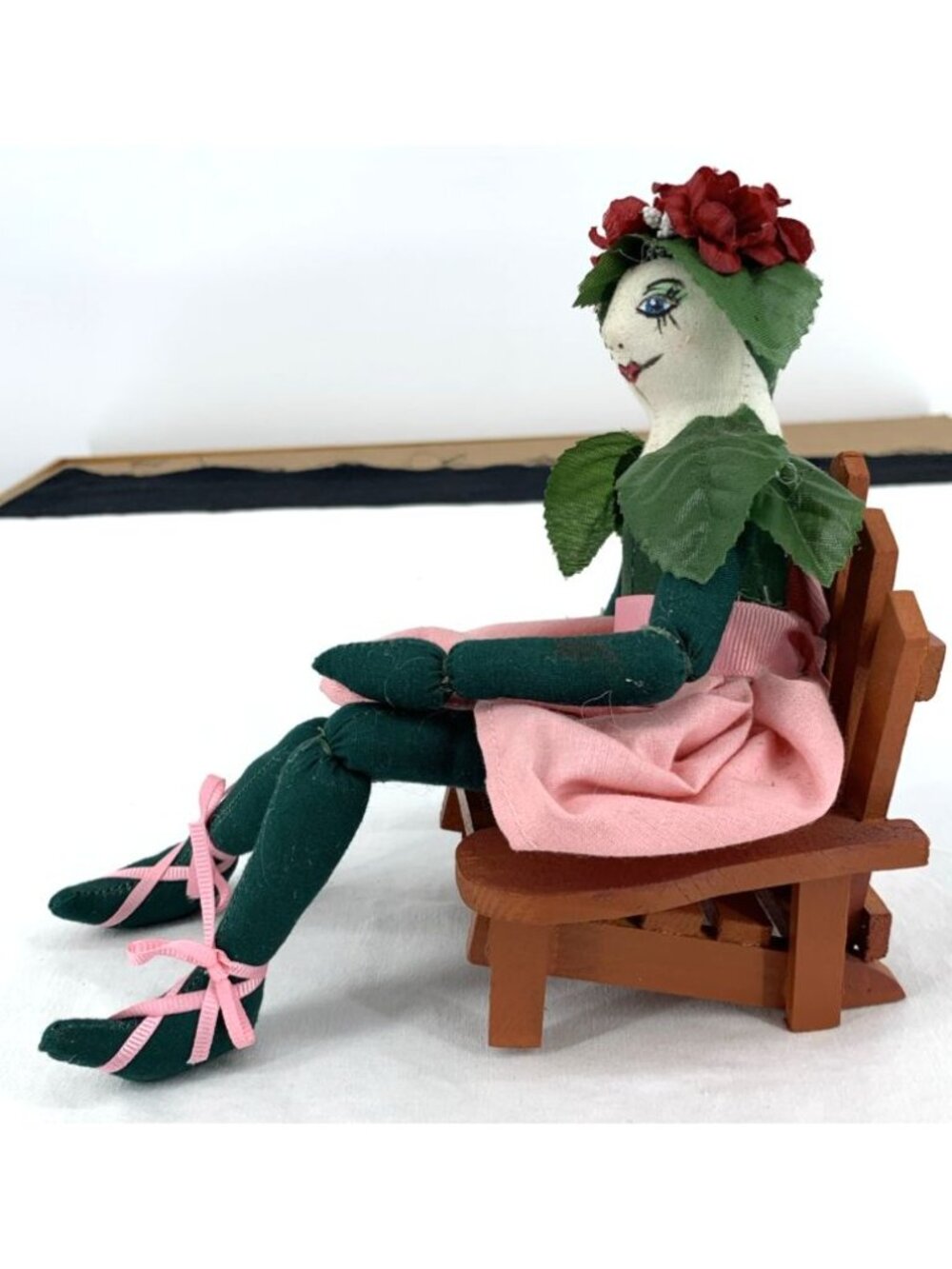 Joe Spencer Piper Petal Doll Seated in Chair Cloth Body 9" Long - Picture 3 of 7